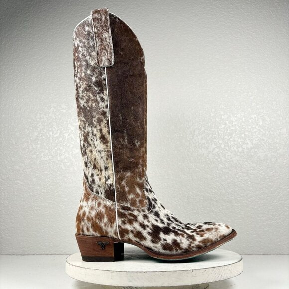 NEW Lane PLAIN JANE Hair on Hide Cowboy Boots Womens 9 Leather Cowgirl Western - Picture 3 of 9
